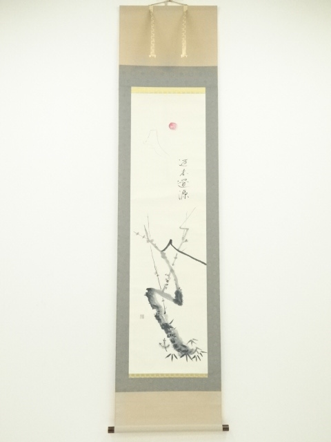 JAPANESE HANGING SCROLL / HAND PAINTED / UME & Mt.FUJI